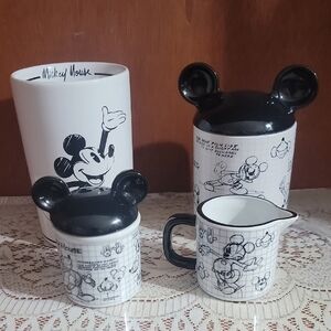 Disney Cream And Sugar, Utensil Jar And Small Canister Set.